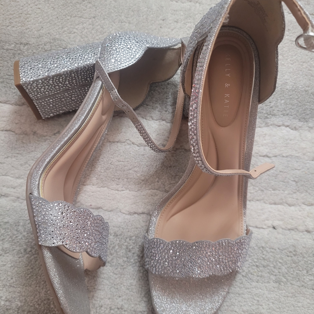 Kelly & Katie Glittering Silver Block Heels